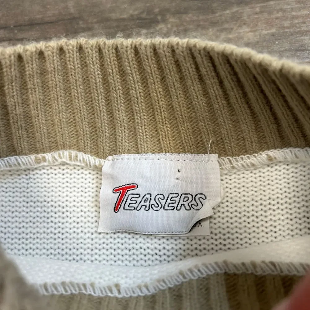 Vintage Teasers Women Sweater High Neck Made‎ In USA Stripes NO SIZE TAG (422)